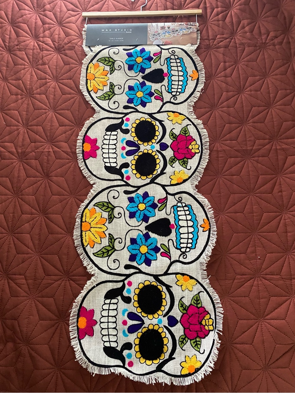 Max Studio Floral Sugar Skull Table Runner in Blue, Yellow, Purple, Pink, Black